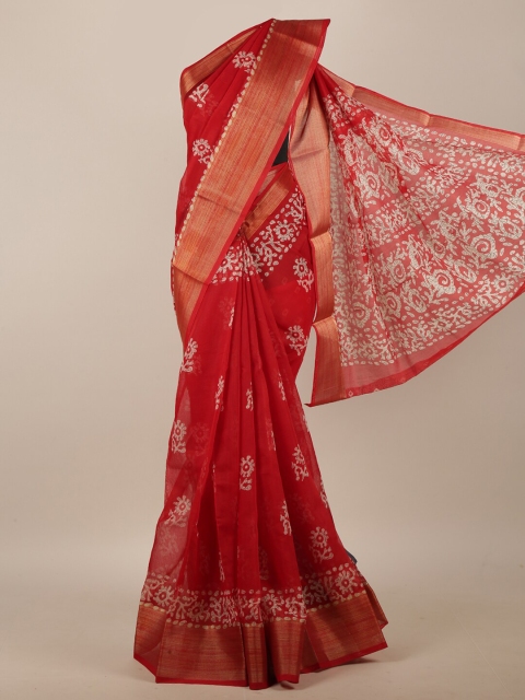 

Pothys Red & White Cotton Blend Batik Printed Saree