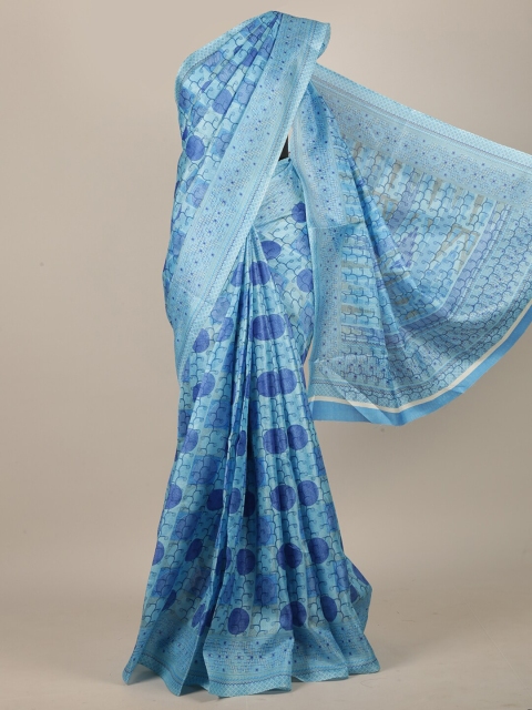 

Pothys Blue Cotton Blend Geometric Printed Saree