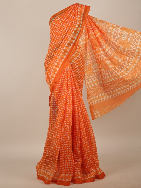 

Pothys Women Orange Cotton Blend Floral Printed Saree