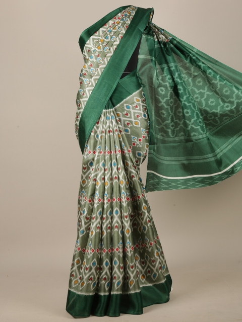 

Pothys Green & White Cotton Blend Geometric Printed Saree