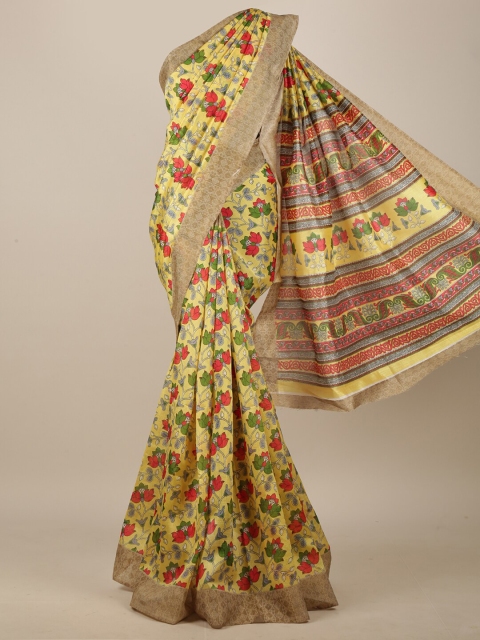 

Pothys Yellow & Beige Cotton Blend Floral Printed Saree