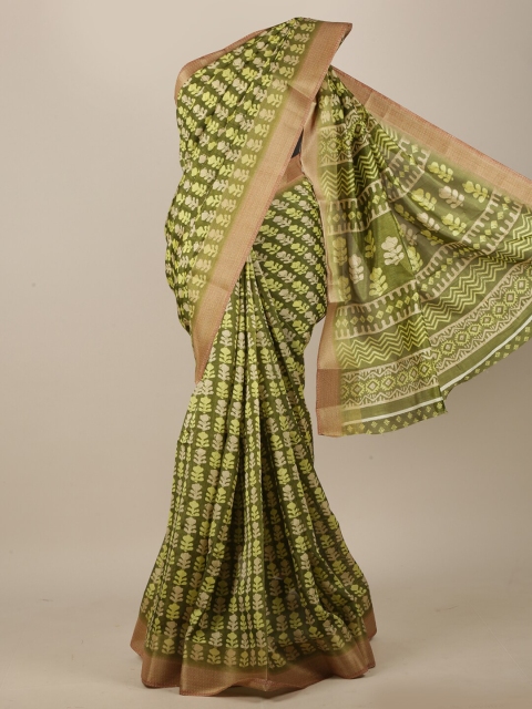 

Pothys Green & Beige Cotton Blend Batik Printed Saree