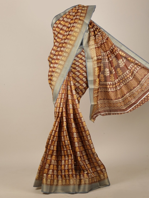 

Pothys Brown & Cream-Coloured Cotton Blend Batik Printed Saree