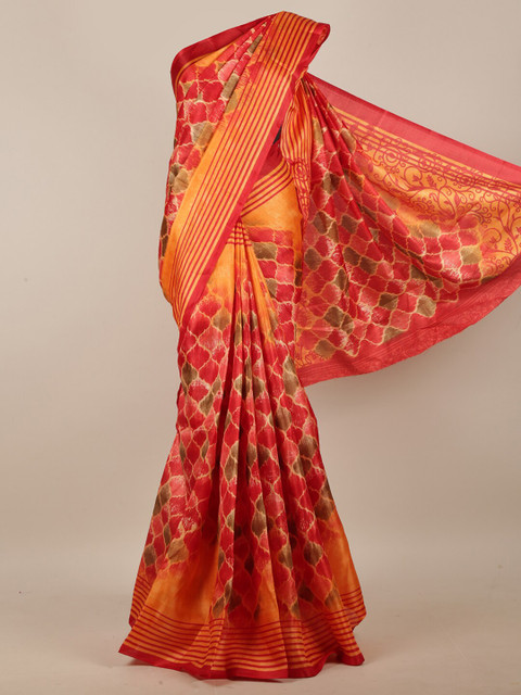 

Pothys Red & Orange Cotton Blend Abstract Printed Saree