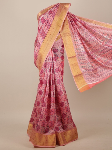 

Pothys Pink & Gold-Toned Cotton Blend Geometric Printed Saree
