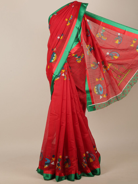 

Pothys Red & Green Warli Saree