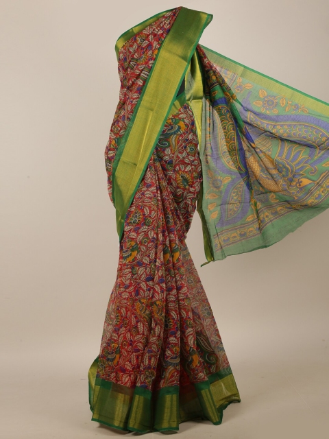 

Pothys Red & Green Floral Zari Saree