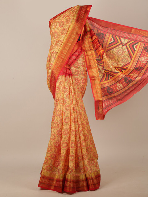 

Pothys Orange & Red Floral Saree