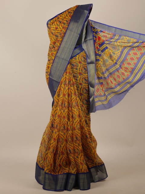 

Pothys Yellow & Blue Floral Zari Saree