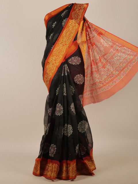 

Pothys Black & Orange Floral Saree