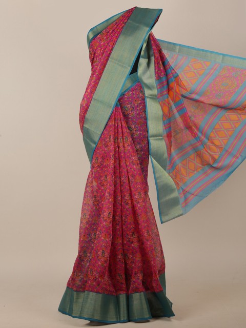 

Pothys Pink & Blue Floral Zari Saree
