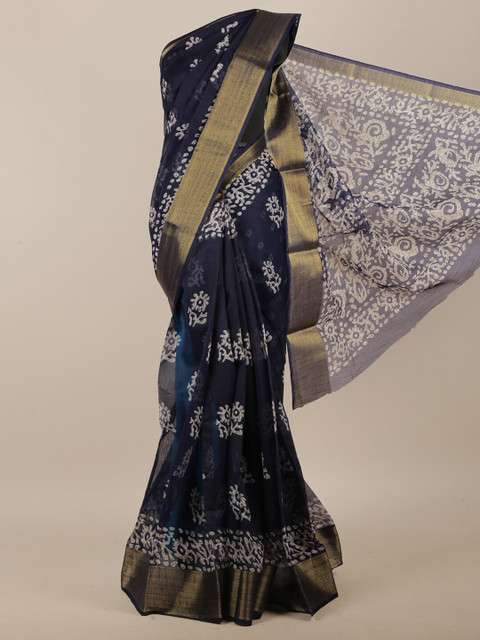 

Pothys Navy Blue & Off White Batik Zari Saree