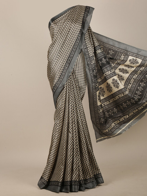 

Pothys Cream-Coloured & Grey Floral Saree