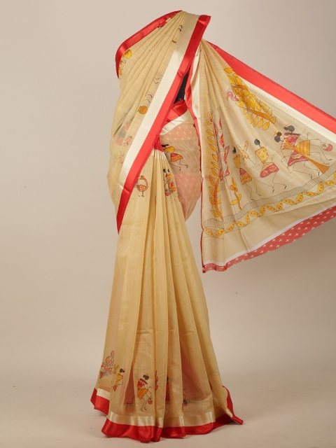 

Pothys Beige & Red Warli Saree