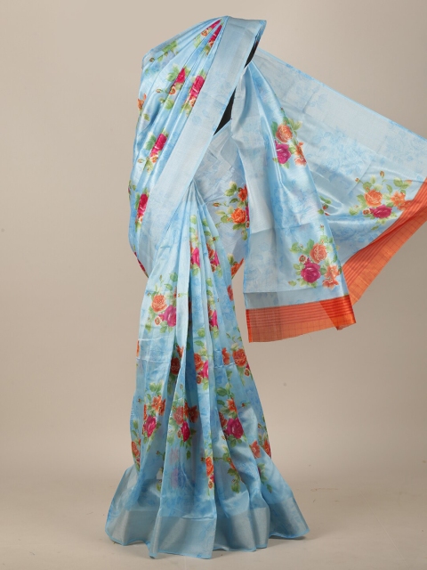 

Pothys Blue & Pink Floral Zari Saree