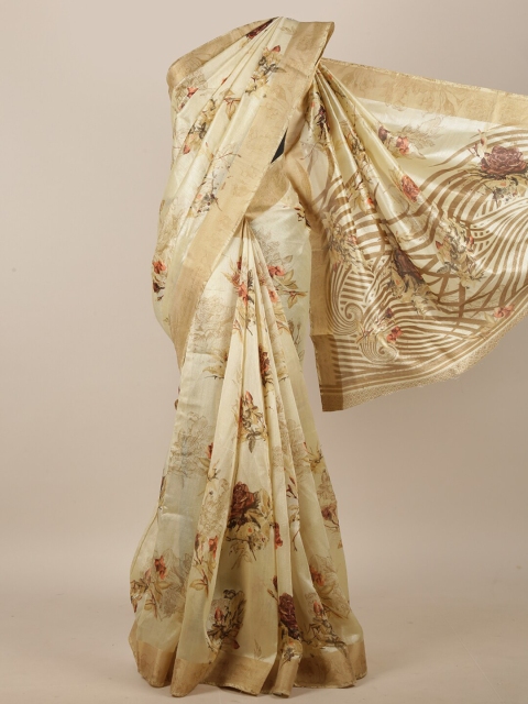 

Pothys Cream-Coloured & Orange Floral Saree