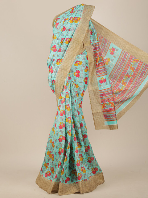 

Pothys Turquoise Blue & Beige Floral Saree