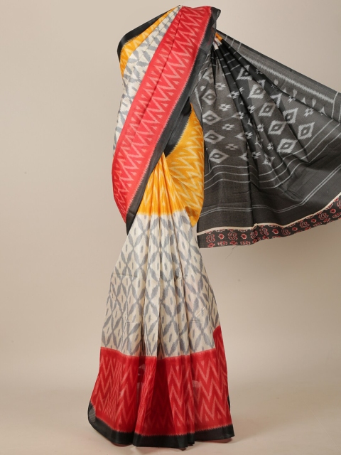 

Pothys Cream-Coloured & Red Saree