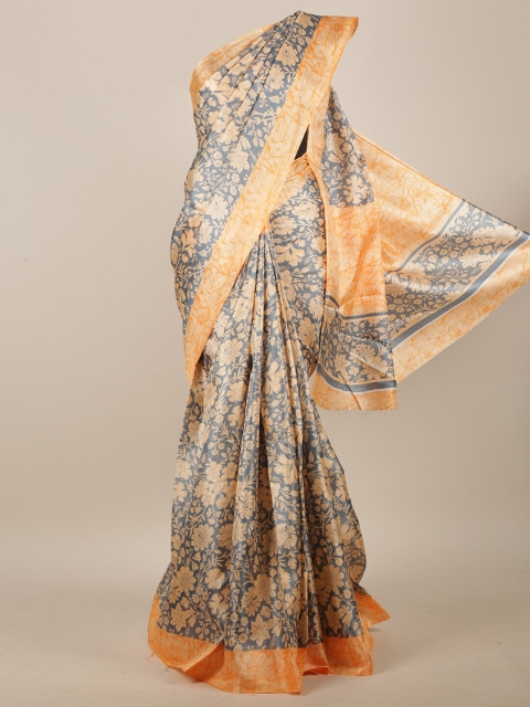 

Pothys Grey & Peach-Coloured Floral Saree