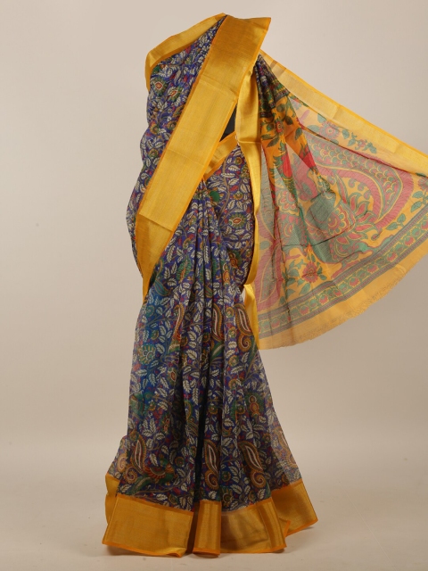 

Pothys Navy Blue & Orange Floral Zari Saree