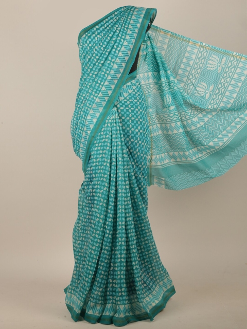 

Pothys Teal & Off White Dabu Saree