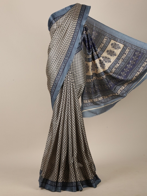

Pothys Cream-Coloured & Grey Floral Saree