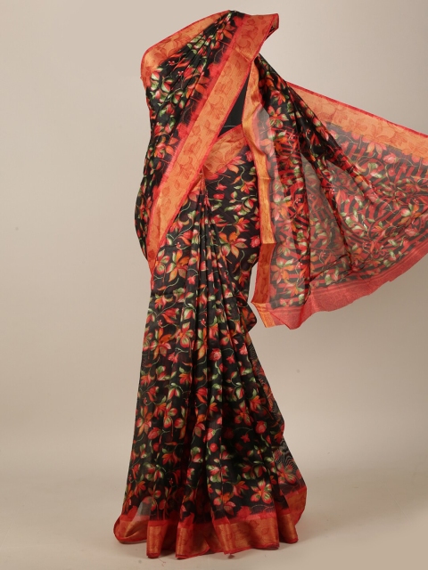 

Pothys Black & Peach-Coloured Floral Zari Saree