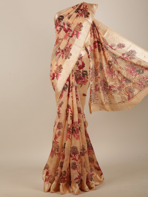 

Pothys Peach-Coloured & Red Floral Saree