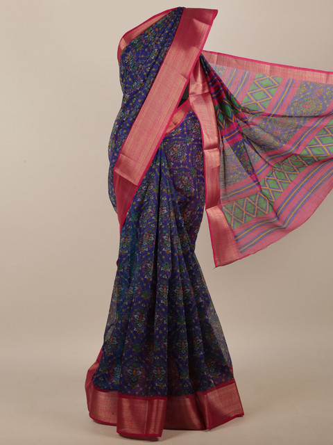 

Pothys Navy Blue & Pink Floral Zari Saree