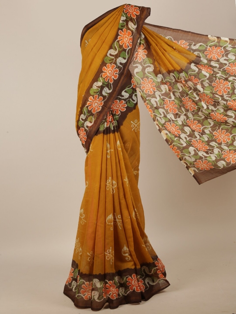 

Pothys Mustard & Brown Batik Saree