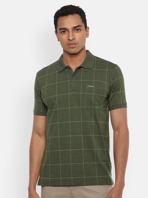

Van Heusen Men Olive Green Checked Polo Collar T-shirt