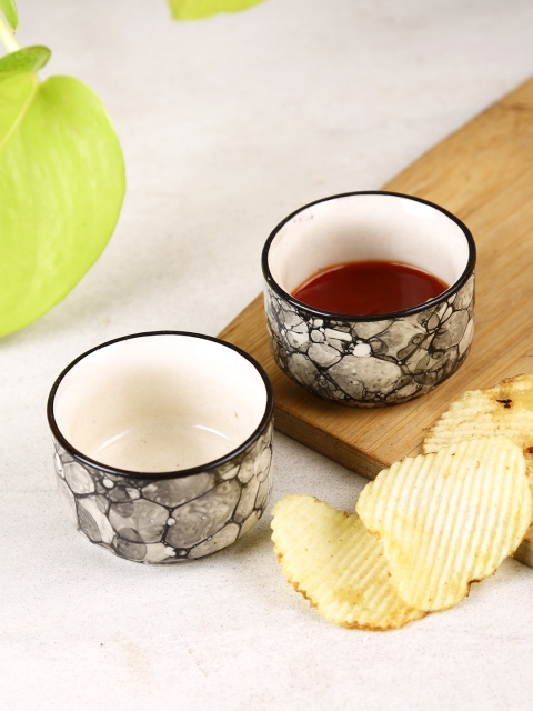 

Aapno Rajasthan Black & White 4 Pieces Textured Ceramic Glossy Bowls