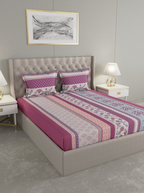 

BLUSH Purple Printed 144 TC Queen Bedsheet with 2 Pillow Covers