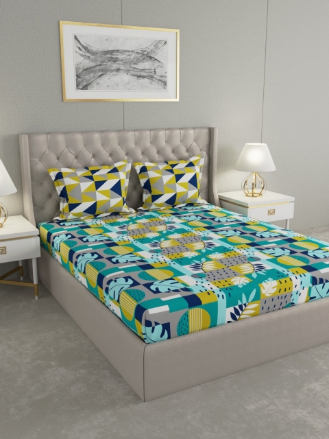 

BLUSH Blue Printed 120 TC Queen Bedsheet with 2 Pillow Covers