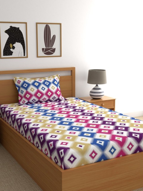 

BLUSH Pink & White Geometrcic Printed 120 TC Single Bedsheet with 1 Pillow Covers