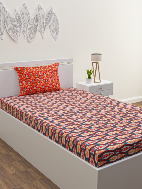

BLUSH Orange & Blue Abstract Printed 120 TC Single Bedsheet with 1 Pillow Covers
