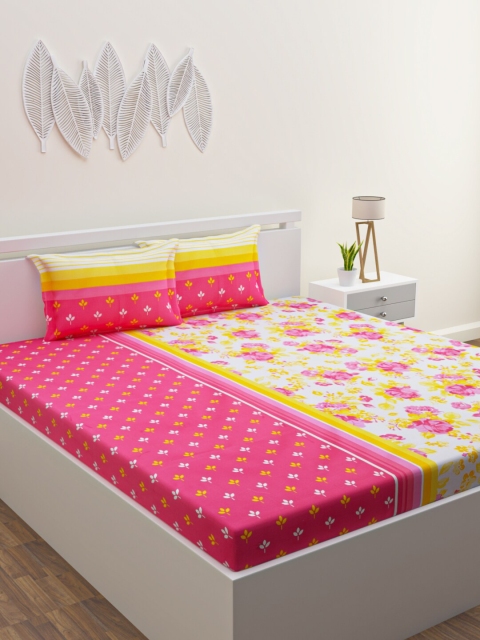 

BLUSH Pink Floral Printed 120 TC Queen Bedsheet with 2 Pillow Covers