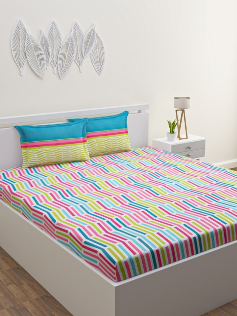 

BLUSH Pink Geometric Printed 120 TC Queen Bedsheet with 2 Pillow Covers