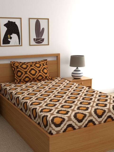 

BLUSH Brown & Beige Abstract Printed 120 TC Single Bedsheet with 1 Pillow Covers