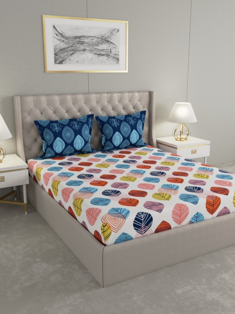 

BLUSH Orange & Blue Abstract Printed 120 TC Queen Bedsheet with 2 Pillow Covers