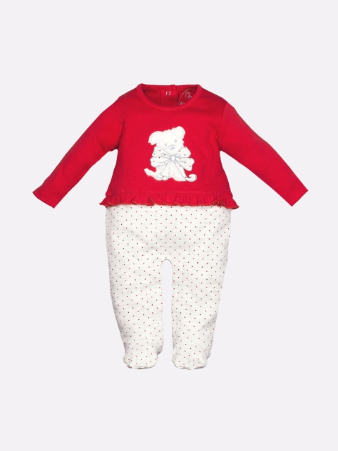 

BABY GO Infant Girls Red & White Printed Pure Cotton Designer Rompers
