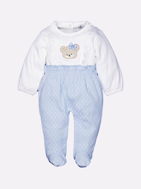 

BABY GO Boys White & Blue Printed Pure Cotton Designer Rompers