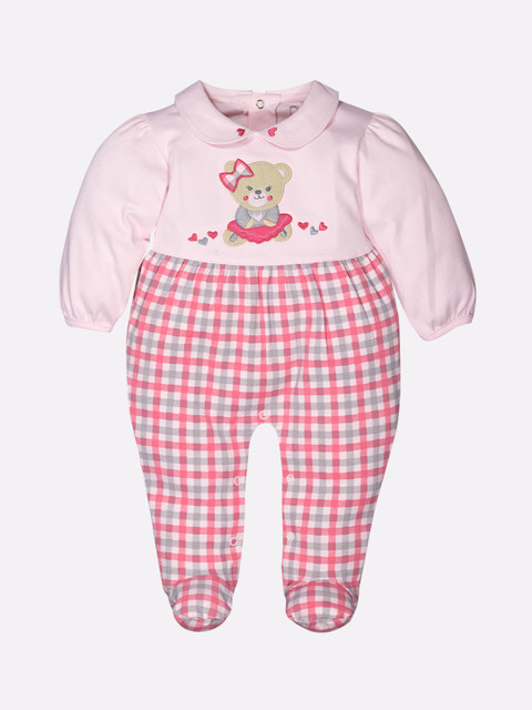 

BABY GO Boys Pink Printed Pure Cotton Rompers