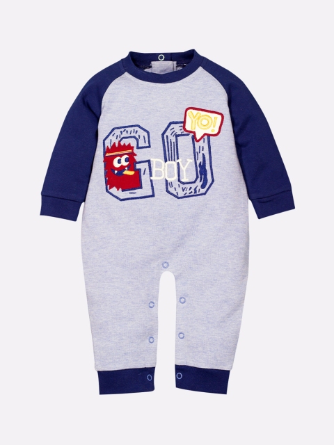 

BABY GO Boys Blue Embroidered Pure Cotton Rompers
