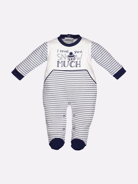 

BABY GO Boys Navy Blue & White Striped Pure Cotton Rompers