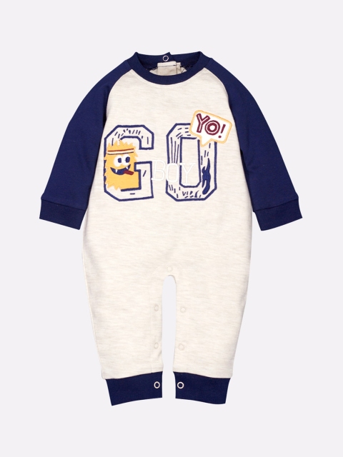 

BABY GO Infants Cream-Coloured & Navy Blue Printed Pure Cotton Rompers