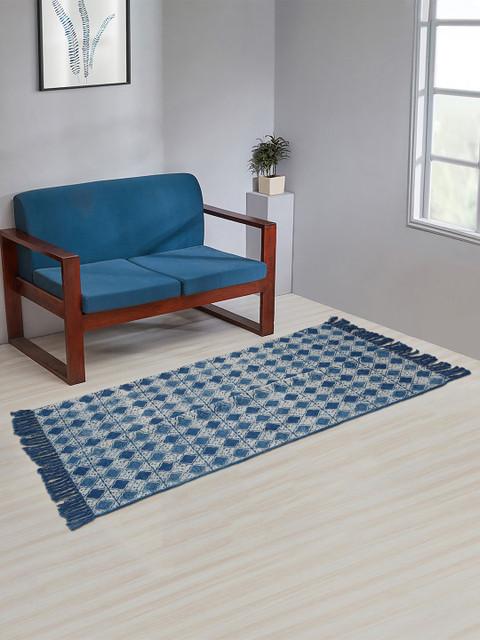 

Fabindia Blue Woven Design Cotton Floor Mat