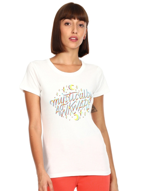 

Sugr Women Off White Typography Printed T-shirt