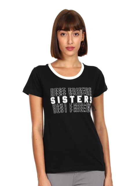 

Sugr Women Black & White Typography Printed Cotton T-shirt