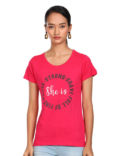 

Sugr Women Pink & Black Typography Printed T-shirt